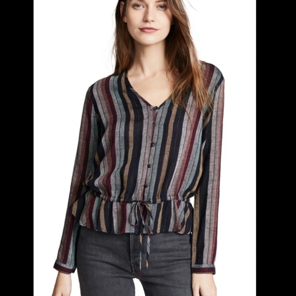 Rails Beaux Stripe Tie-waist Button-down Blouse In Varadero Stripe S Small - Picture 1 of 7